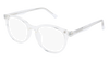 Round Friday Frames eyeglasses with a clear plastic frame and magnetic sunglasses clip