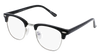 Half-rim vintage inspired glasses with a black browbar
