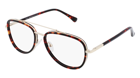 Friday Frame brand eyeglasses in tortoiseshell with a silver top bar and large round lenses